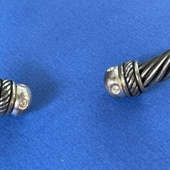 VTG Rhinestone Inlay Silver Tone Twist Cable Cuff - Picture 10 of 16